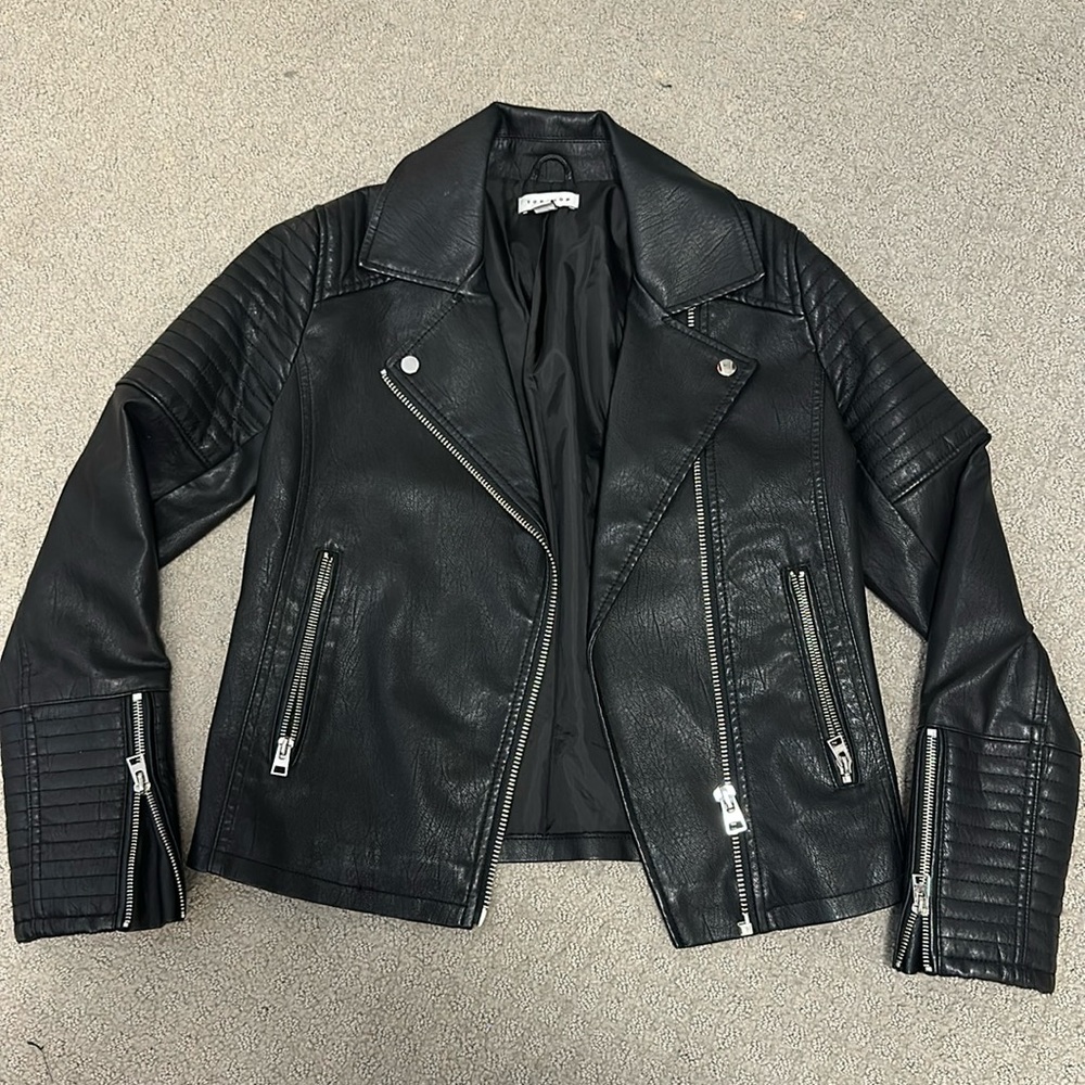 Top shop moto leather jacket faux in black